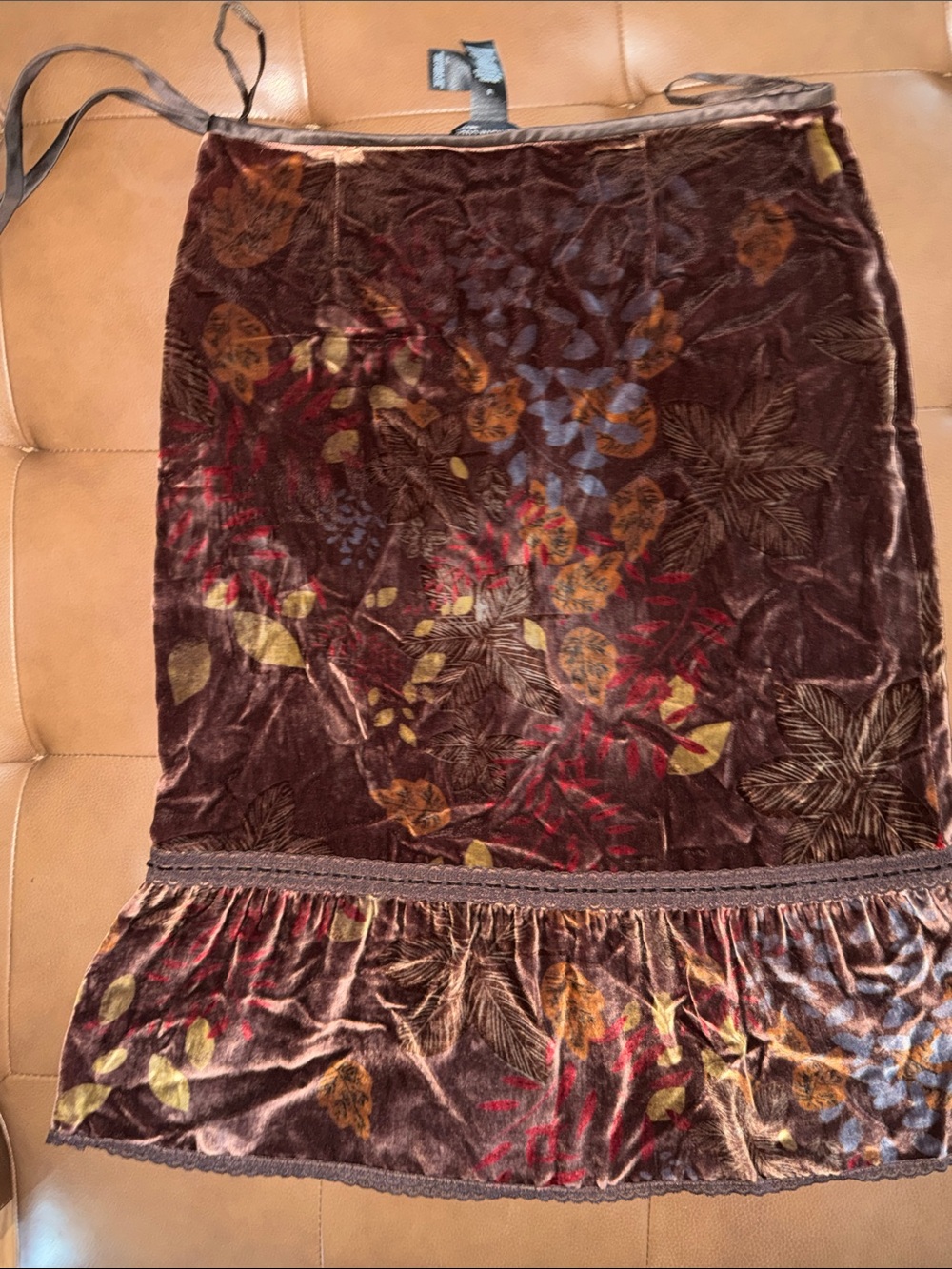 Kenneth Cole Brown Velvet Floral A-Line Midi Skirt - Picture 3 of 4